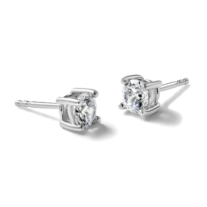 14K Weißgold Ohrstecker mit 1 ct. Labor gezüchteten Diamanten, VS/SI+ G+, rund, 4-Krappen-Fassung, hohes Gewicht