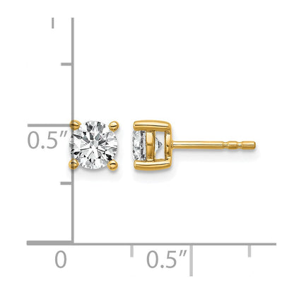 14K Gelbgold Ohrstecker mit 1 ct. zertifizierten, im Labor gezüchteten Diamanten VS/SI+ G+, rund, 4-Krappen-Fassung, hohes Gewicht