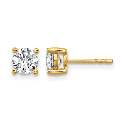 14K Gelbgold Ohrstecker mit 1 ct. zertifizierten, im Labor gezüchteten Diamanten VS/SI+ G+, rund, 4-Krappen-Fassung, hohes Gewicht