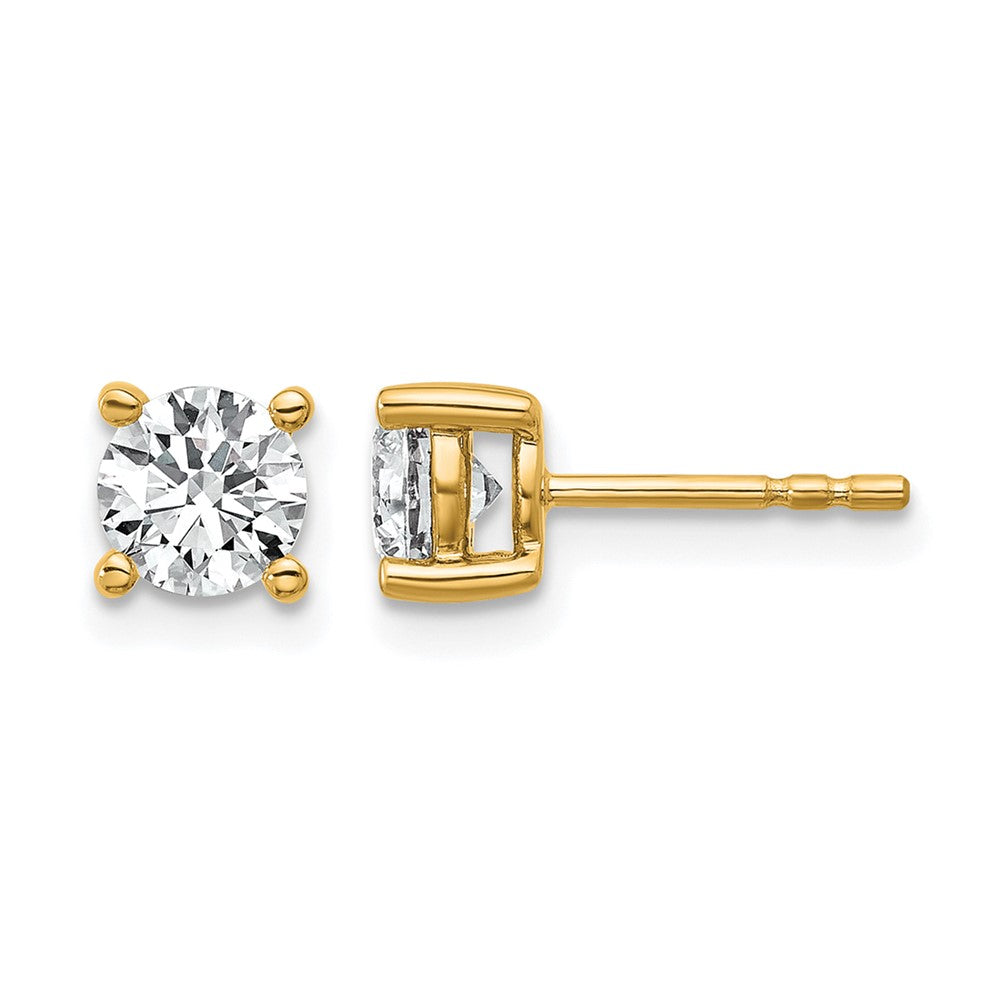 14K Gelbgold Ohrstecker mit 1 ct. zertifizierten, im Labor gezüchteten Diamanten VS/SI+ G+, rund, 4-Krappen-Fassung, hohes Gewicht