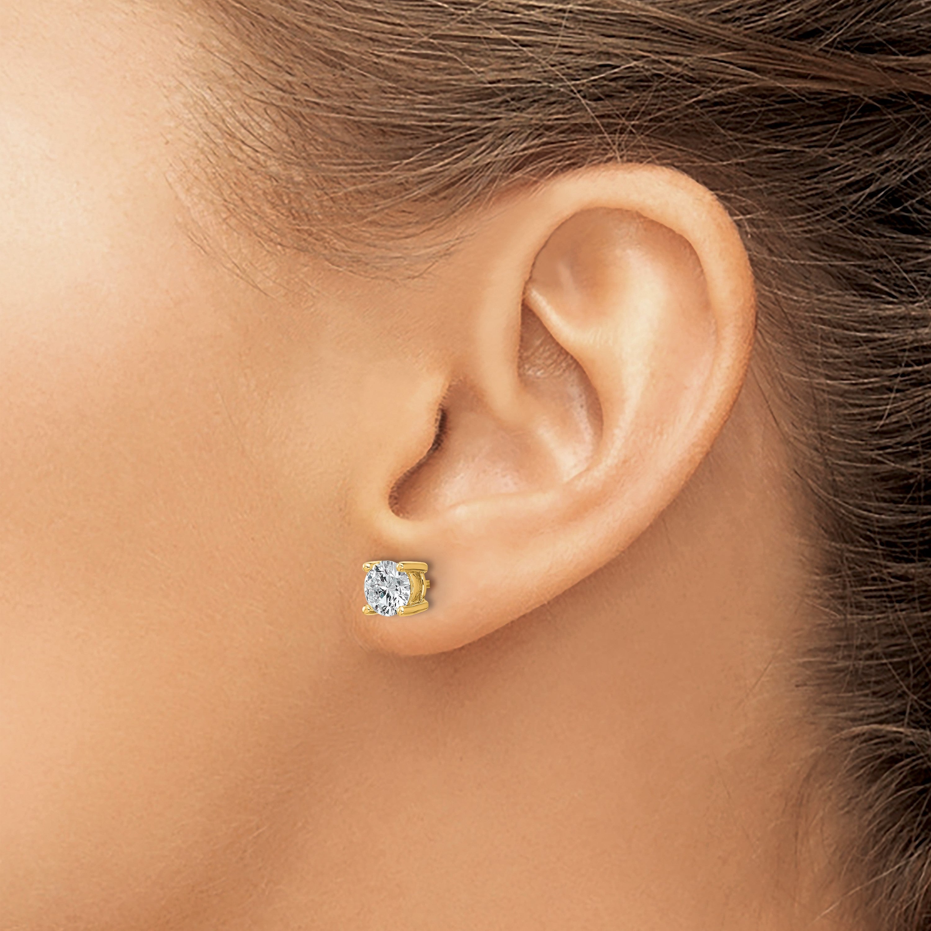 14K Gelbgold Ohrstecker mit 1,75 ct. Labor-gezüchteten Diamanten, VS/SI+ G+, rund, 4-Krappenfassung, hohes Gewicht