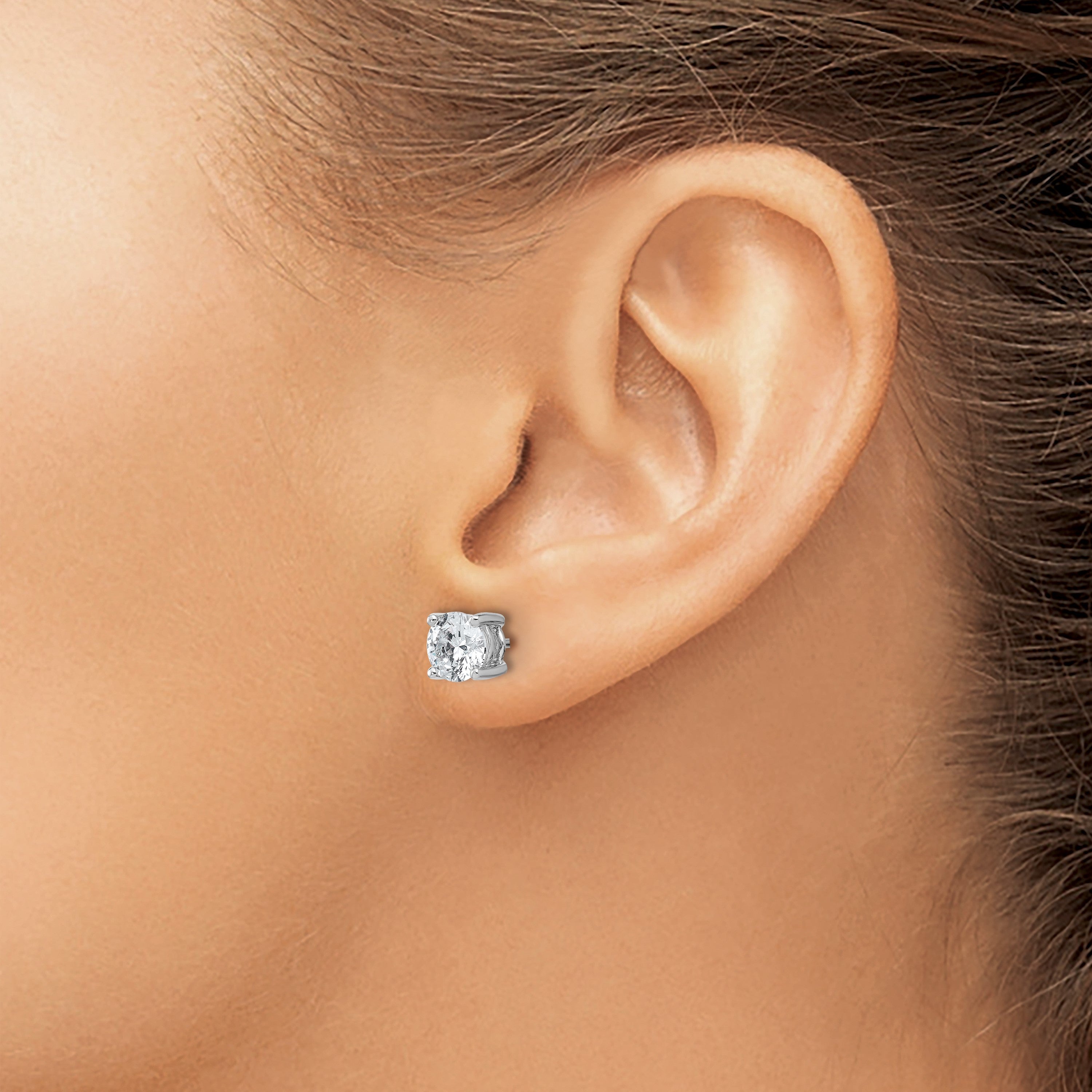 14K Weißgold Ohrstecker mit 2 ct. zertifizierten, im Labor gezüchteten Diamanten VS+ F+ im Rundschliff mit Vierzack-Fassung
