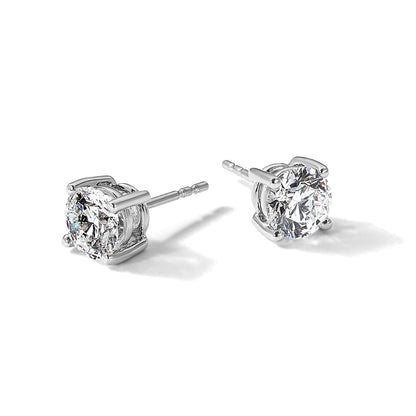 14K Weißgold Ohrstecker mit 2 ct. zertifizierten, im Labor gezüchteten Diamanten VS+ F+ im Rundschliff mit Vierzack-Fassung