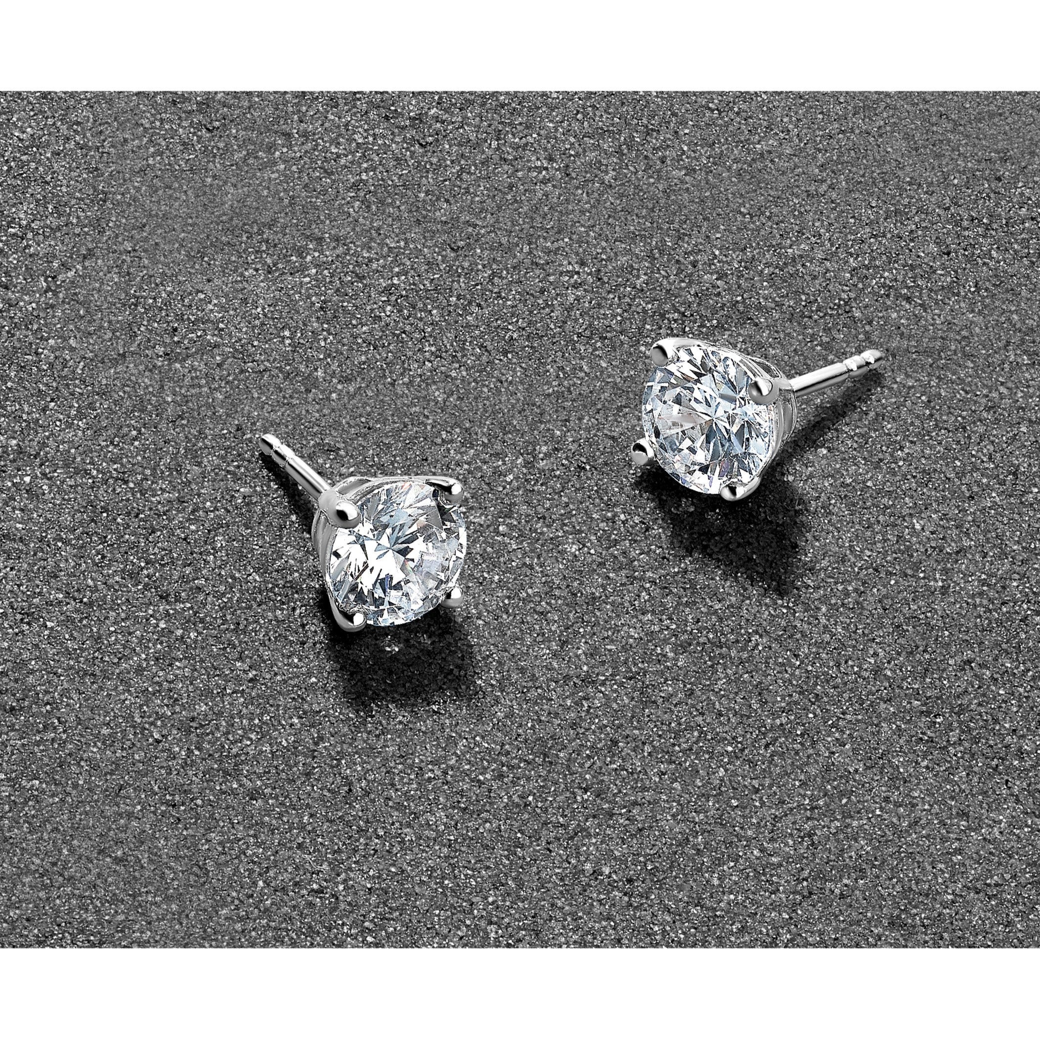 14K Weißgold Ohrstecker mit 5 ct. Labor-gezüchteten Diamanten, VS/SI+, G+, Rund, 4-Krappen-Fassung, Schweres Gewicht