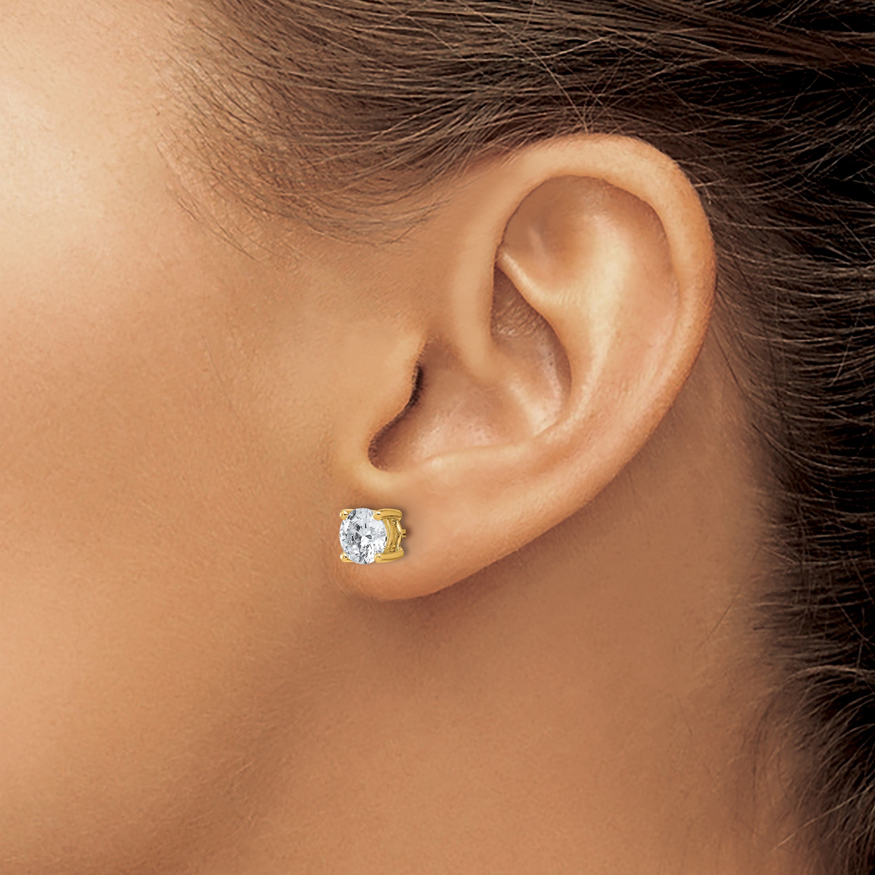 14K Gelbgold Ohrstecker mit 2 ct. zertifizierten, im Labor gezüchteten Diamanten, VS/SI+ G+, rund, 4-Krappen-Fassung, schweres Gewicht