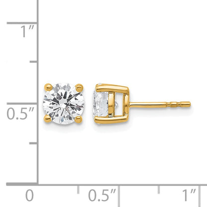 14K Gelbgold Ohrstecker mit 2 ct. zertifizierten, im Labor gezüchteten Diamanten, VS/SI+ G+, rund, 4-Krappen-Fassung, schweres Gewicht
