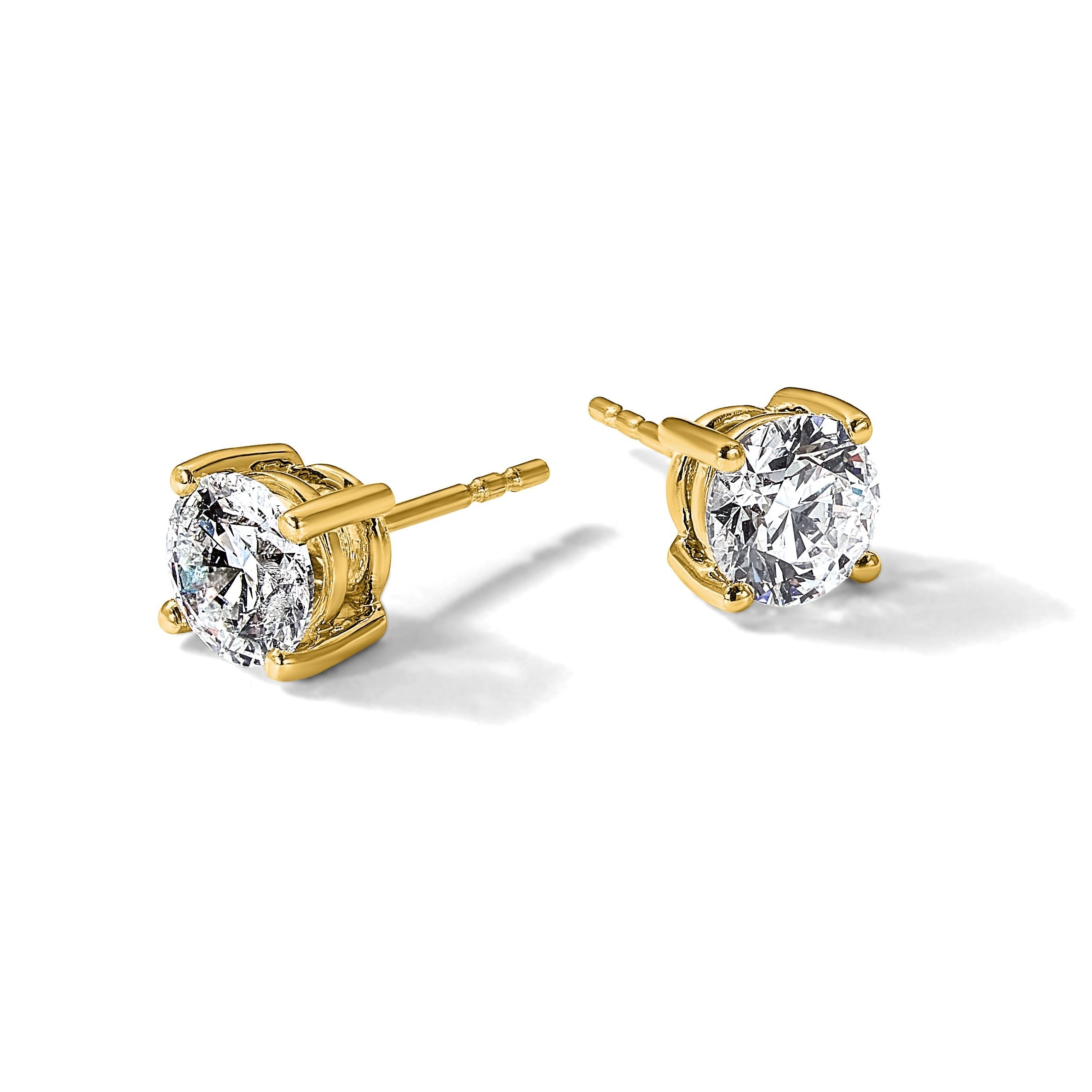 Ohrstecker aus 14K Gelbgold mit 2 ct. Laborgezüchteten Diamanten, VS/SI+, G+, Rund, 4-Krappen-Fassung, Schweres Gewicht