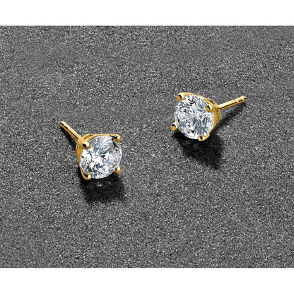 14K Gelbgold 0,75 ct. Laborgezüchtete Diamant-Ohrstecker VS/SI+ G+ Rund Vierzack-Fassung mit Ohrstift