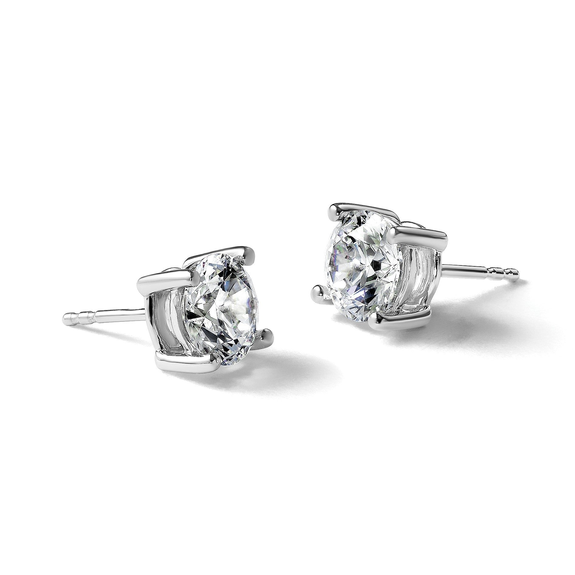 14K Weißgold Ohrstecker mit 3 ct. Labor gezüchteten Diamanten, VS/SI+ G+, Rund, 4-Krappen-Fassung, hohes Gewicht