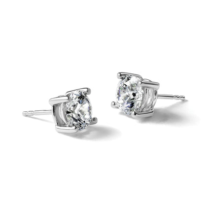 14K Weißgold Ohrstecker mit 3 ct. zertifizierten, im Labor gezüchteten Diamanten, VS+, F+, rund, in Vierzacken-Fassung