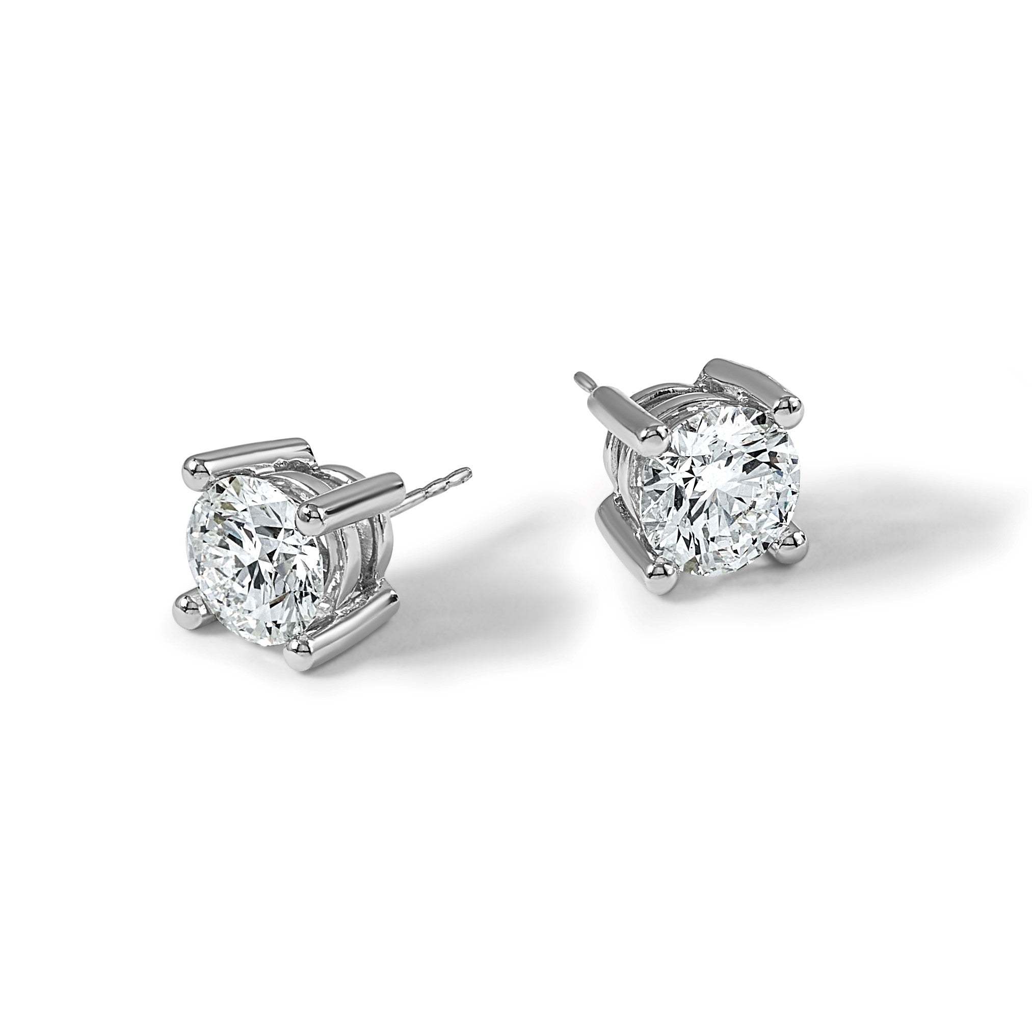 14K Weißgold Ohrstecker mit 5 ct. Labor-gezüchteten Diamanten, VS/SI+, G+, Rund, 4-Krappen-Fassung, Schweres Gewicht