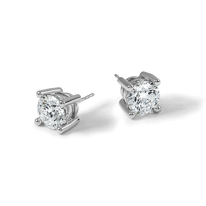 14K Weißgold Ohrstecker mit 5 ct. Labor-gezüchteten Diamanten, VS/SI+, G+, Rund, 4-Krappen-Fassung, Schweres Gewicht
