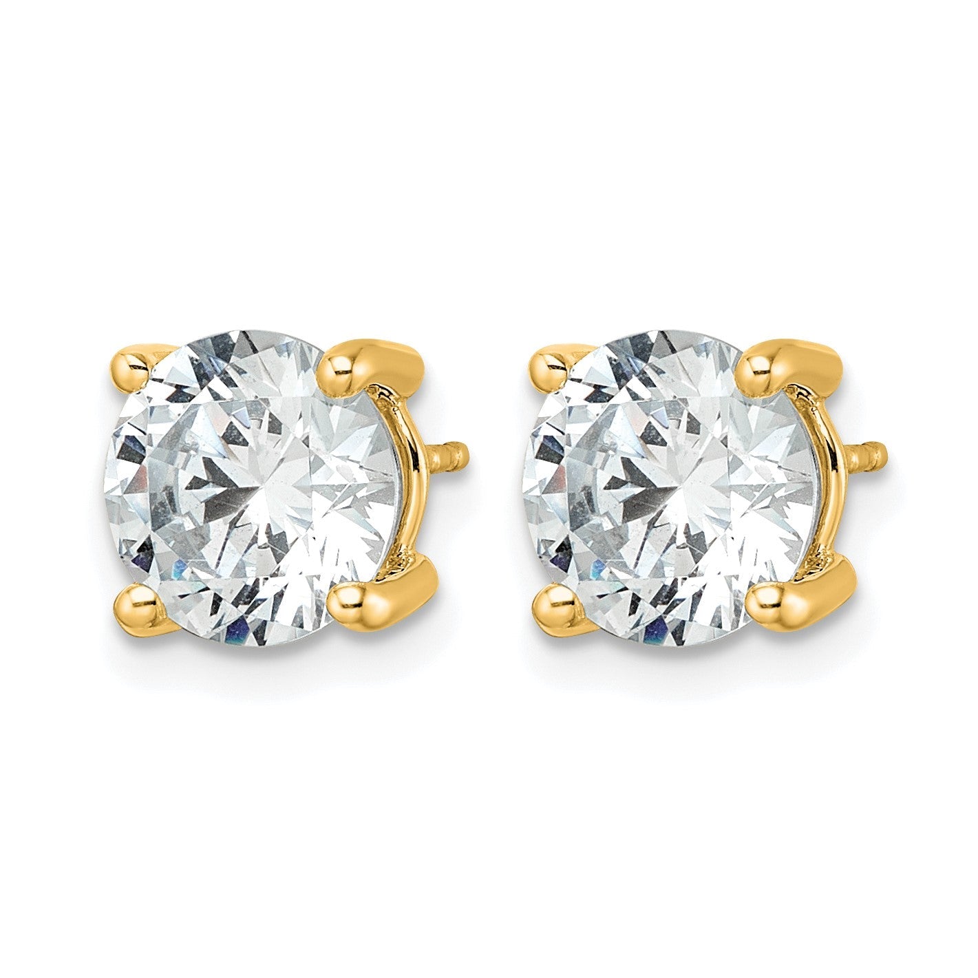 14K Gelbgold Ohrstecker mit weißen, zertifizierten, im Labor gezüchteten Diamanten, 5 ct., VS+ F+, rund, Vier-Krappen-Fassung, mit Ohrstecker-Verschluss