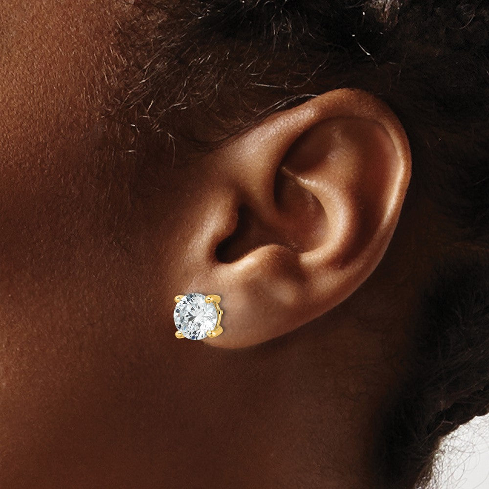 14K Gelbgold Ohrstecker mit 5 ct. zertifizierten, im Labor gezüchteten Diamanten, VS/SI+ G+, rund, in schwerer 4-Krappen-Fassung