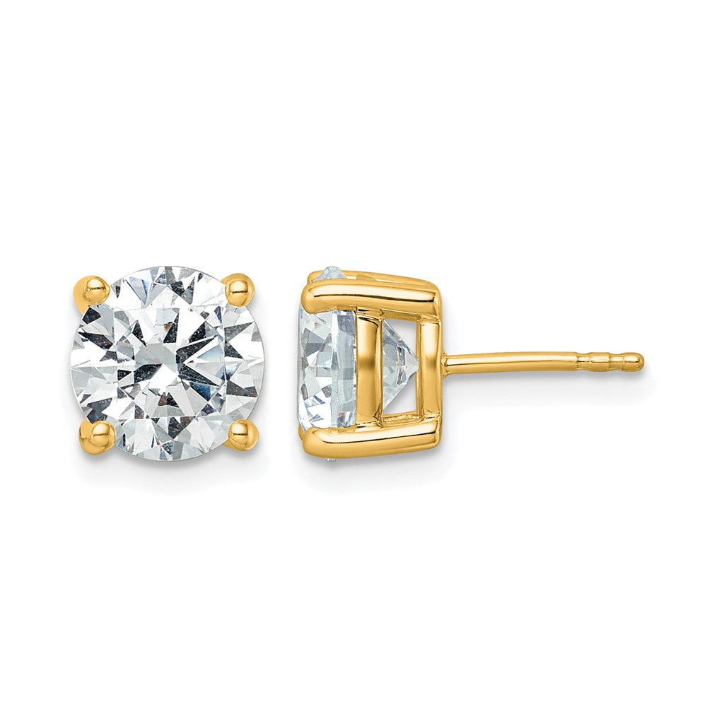 14K Gelbgold Ohrstecker mit weißen, zertifizierten, im Labor gezüchteten Diamanten, 5 ct., VS+ F+, rund, Vier-Krappen-Fassung, mit Ohrstecker-Verschluss