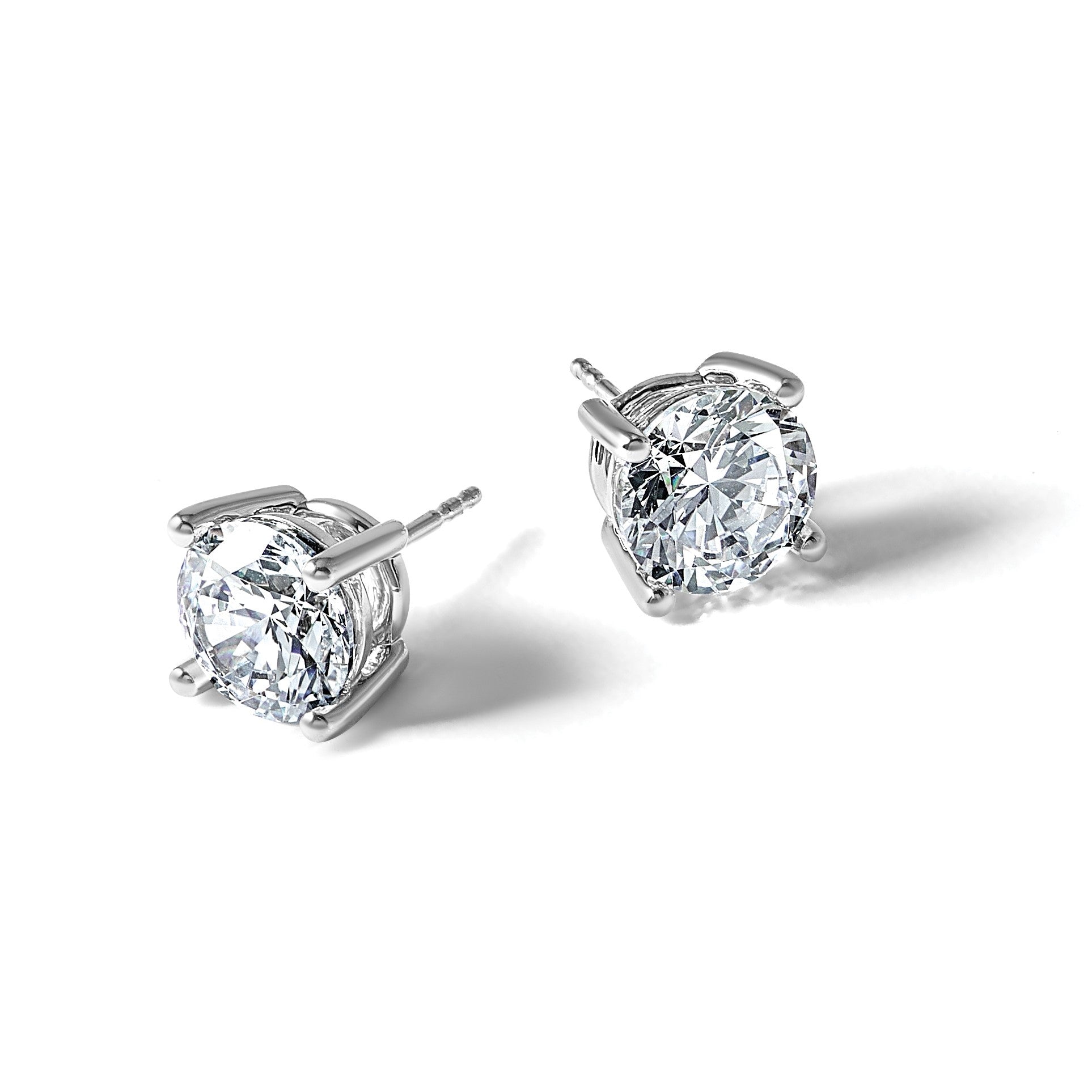 14K Weißgold Ohrstecker mit zertifizierten laborgezüchteten Diamanten, rund, Vierkrappenfassung, 6 ct., VS+ F+