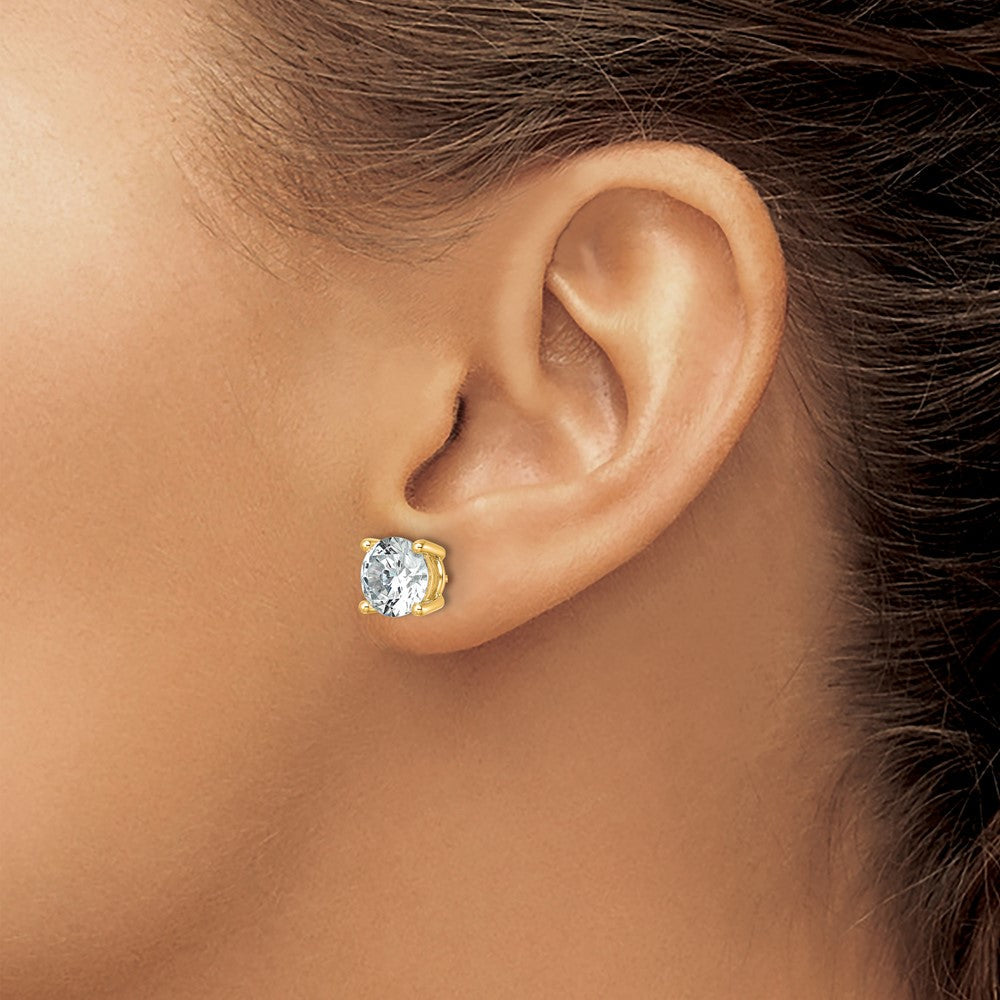 14K Gelbgold Ohrstecker mit 6 ct. zertifizierten Labor-gezüchteten Diamanten VS/SI+ G+, rund, 4-Krappen-Fassung, Schwergewicht