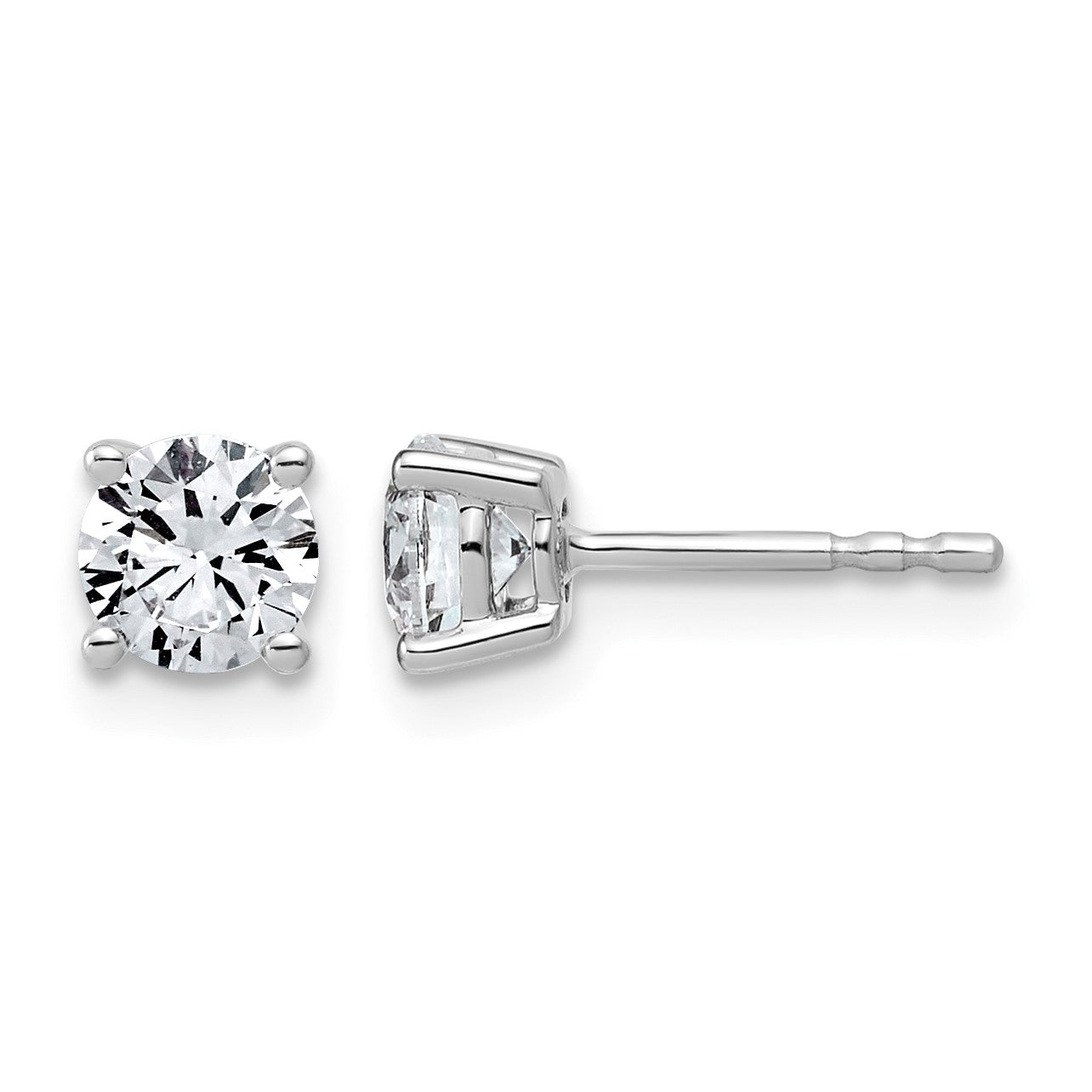 14K Weißgold Ohrstecker mit 1K im Labor gezüchtetem Diamant, rund, VS/SI+ G+, komplette Vierzack-Fassung, leichtgewichtig