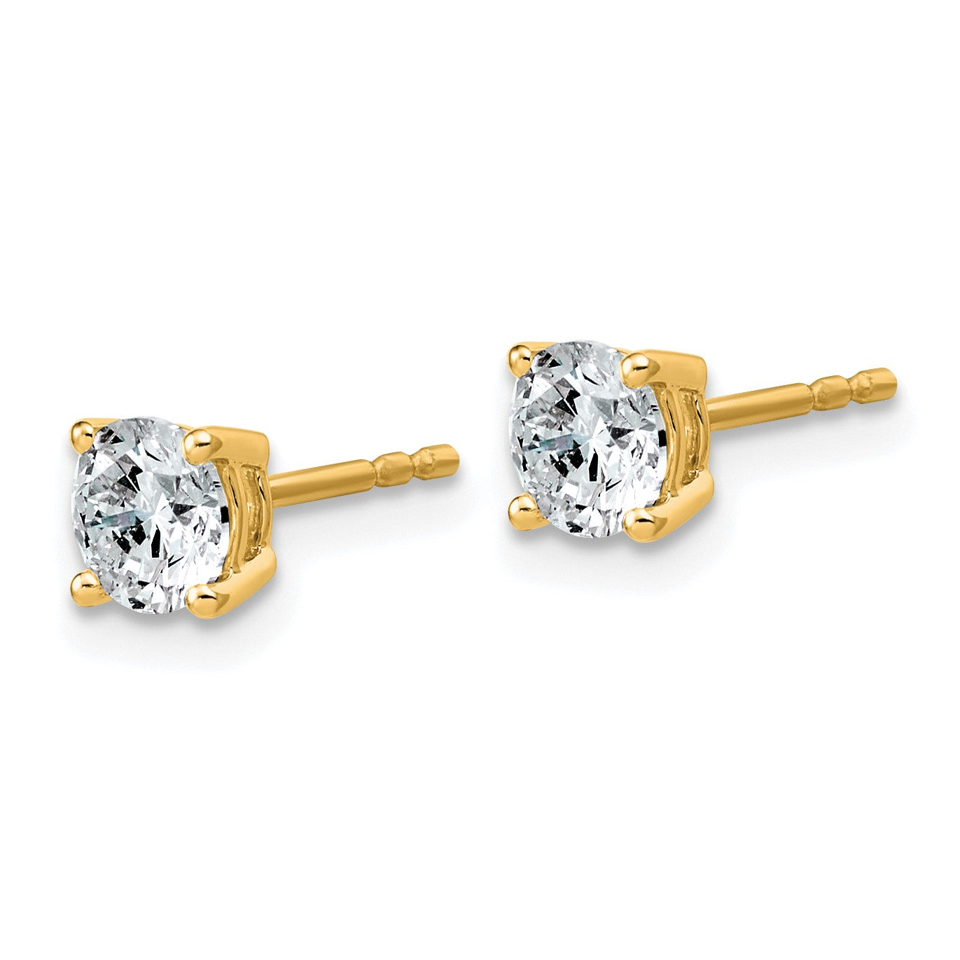 14K Gelbgold Ohrstecker mit 1K Labor gewachsenem Diamant, VS/SI+ G+, Rund, komplett gefasst, Vierkrallen-Fassung, Leichtgewicht