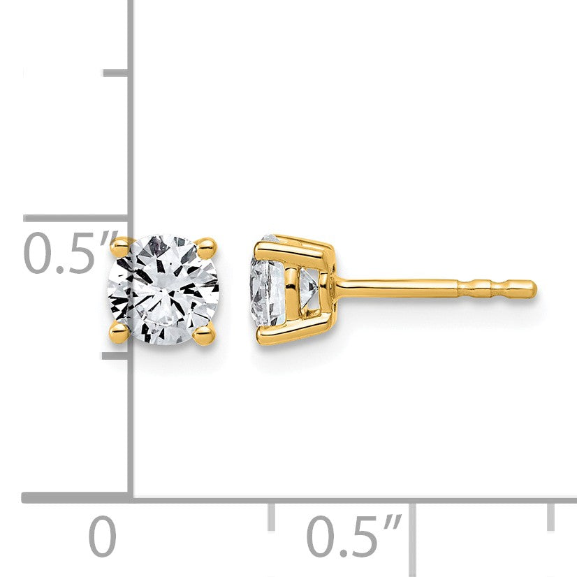 14K Gelbgold Ohrstecker mit 1K Labor gewachsenem Diamant, VS/SI+ G+, Rund, komplett gefasst, Vierkrallen-Fassung, Leichtgewicht