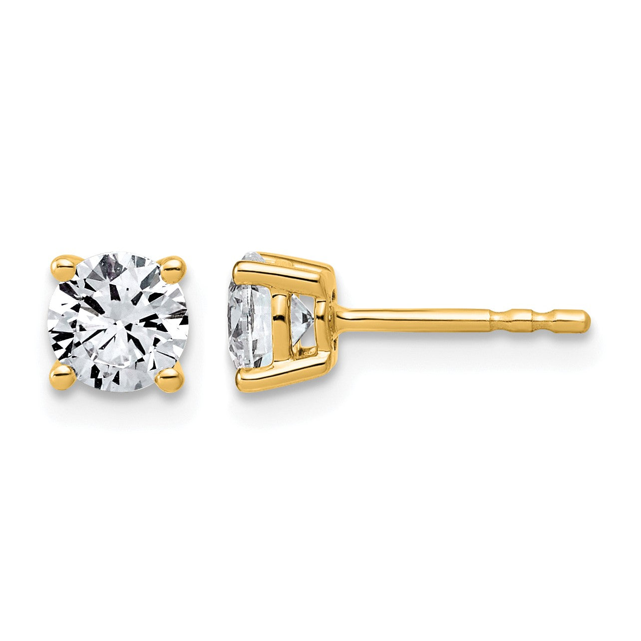 14K Gelbgold Ohrstecker mit 1K im Labor gezüchtetem Diamanten VS+ F+, rund, komplette Vierzackenfassung, leichtgewichtig