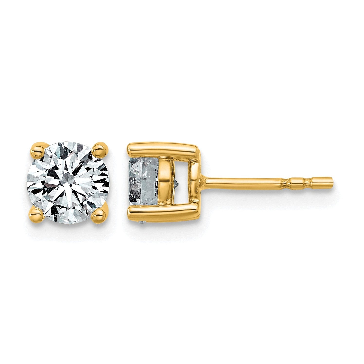 14K Gelbgold Ohrstecker mit 1,5K im Labor gezüchteten Diamanten, rund, Vierer-Krappenfassung, leicht, VS/SI+ G+