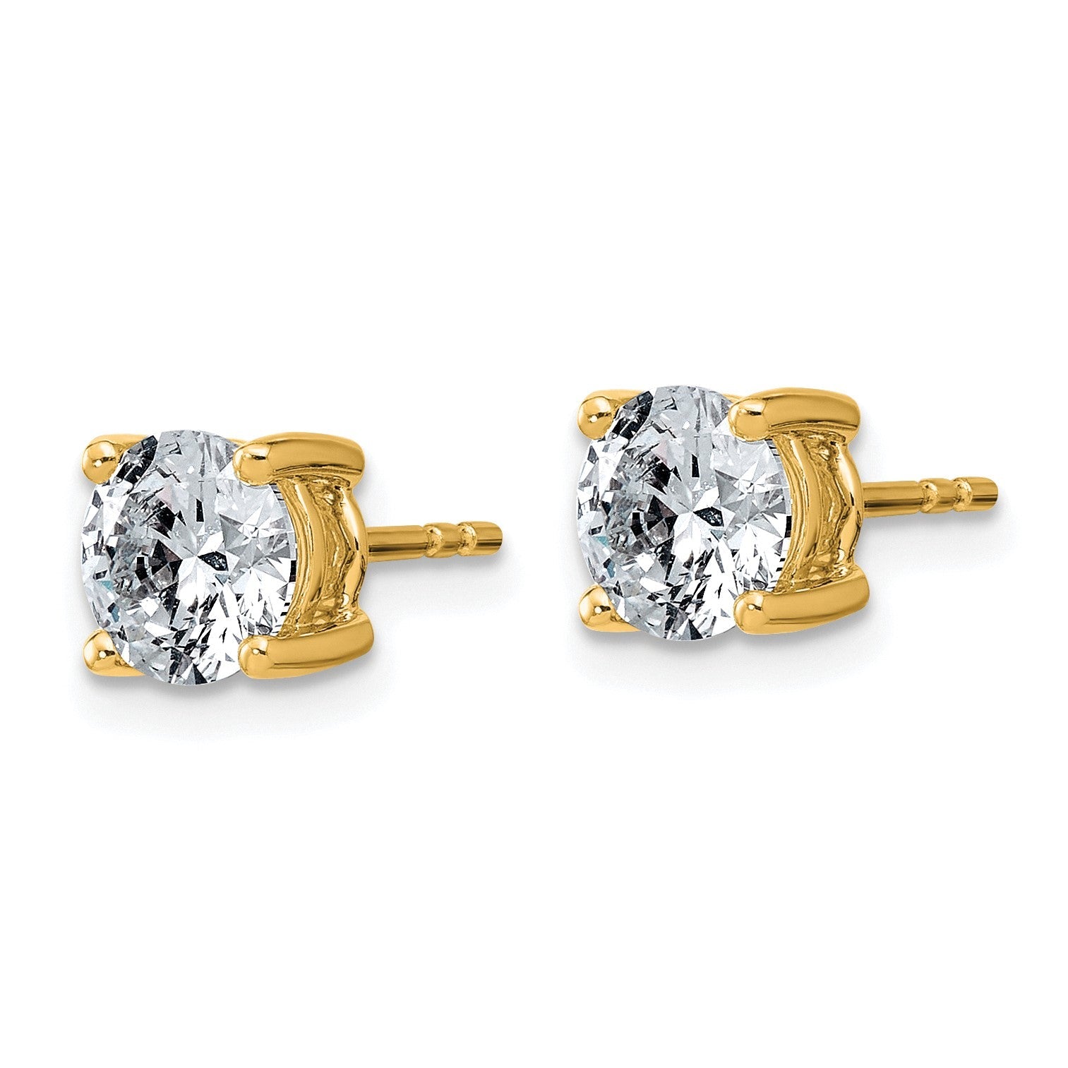 14K Gelbgold Ohrstecker mit 2 ct. Diamant im rundem Schliff aus dem Labor, VS+ F+, Vierzack-Fassung, komplett, leichtgewichtig
