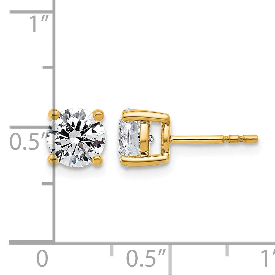 14K Gelbgold Ohrstecker mit 2 ct. Diamant im rundem Schliff aus dem Labor, VS+ F+, Vierzack-Fassung, komplett, leichtgewichtig
