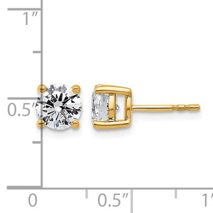 14K Gelbgold Ohrstecker mit 2 ct. Diamant im rundem Schliff aus dem Labor, VS+ F+, Vierzack-Fassung, komplett, leichtgewichtig