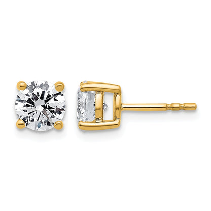 14K Gelbgold Ohrstecker mit 2 ct. Diamant im rundem Schliff aus dem Labor, VS+ F+, Vierzack-Fassung, komplett, leichtgewichtig