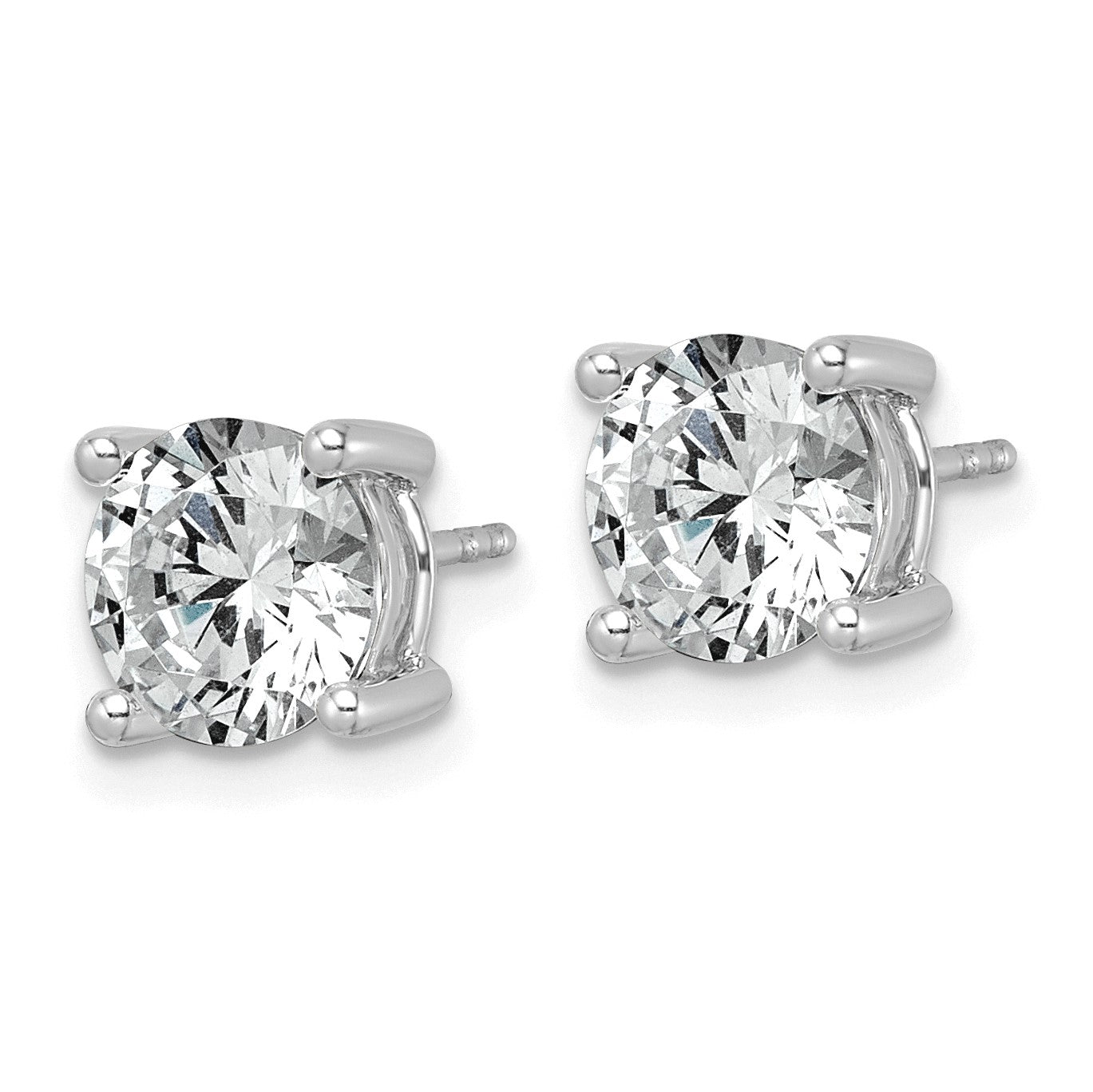 14K Weißgold Ohrstecker mit 3K Labor-Diamant VS+ F+ im Rundschliff, komplette Vierzack-Fassung, leichtgewichtig