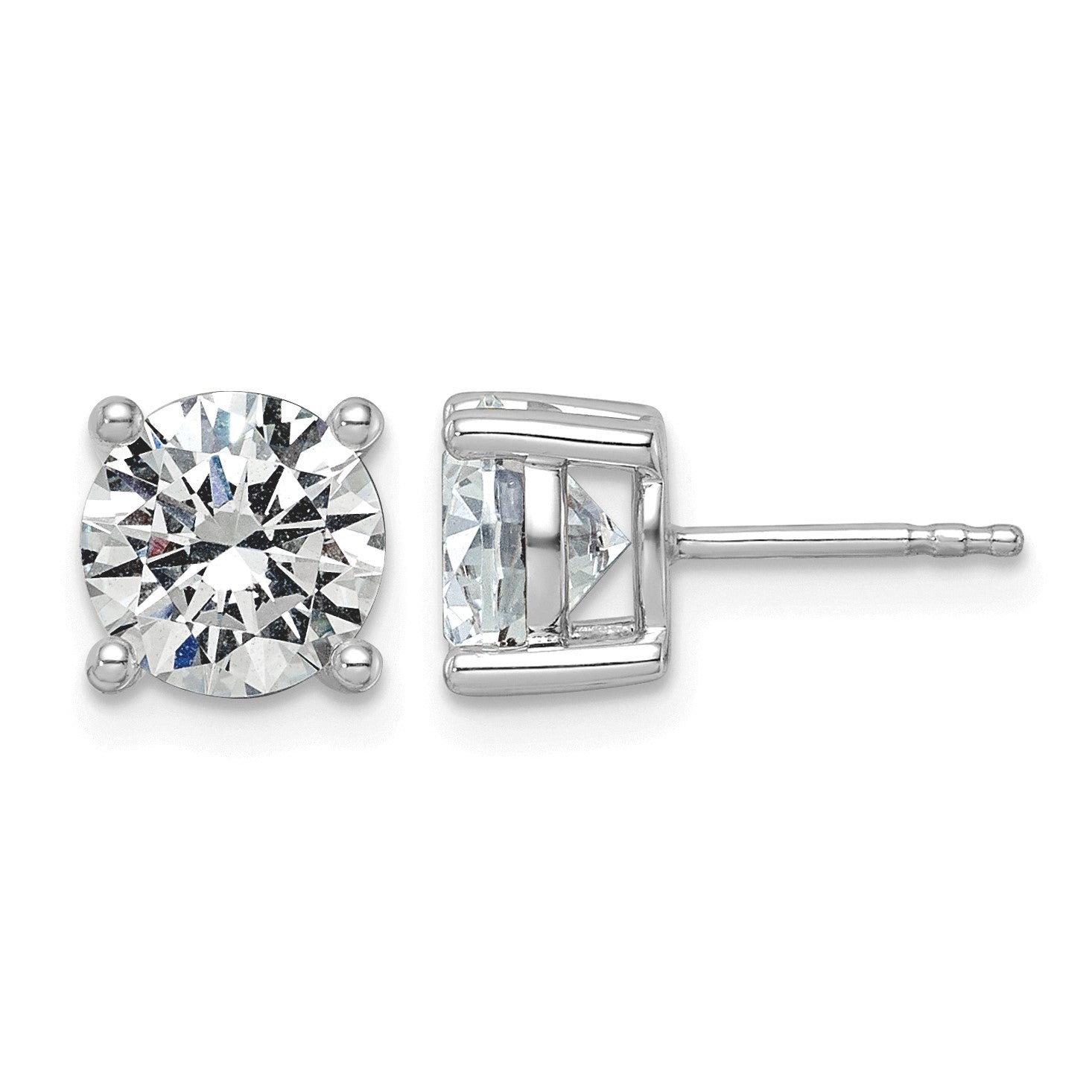 14K Weißgold Ohrstecker mit 3K Labor-Diamant VS+ F+ im Rundschliff, komplette Vierzack-Fassung, leichtgewichtig