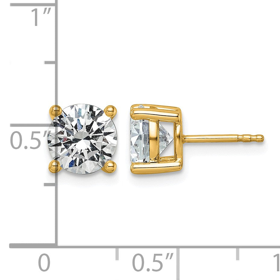 14K Gelbgold Ohrstecker mit 3K im Labor gezüchteten Diamanten, rund, VS+ F+, Vierkrappenfassung, komplett, leichtgewichtig