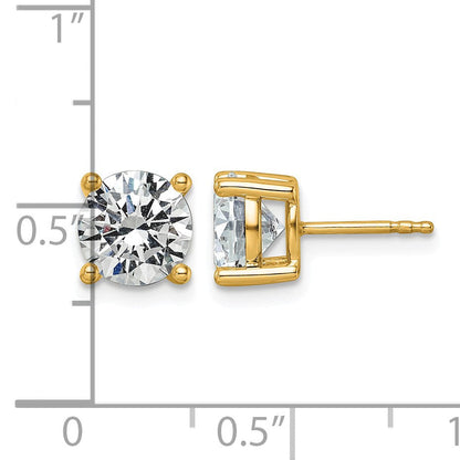 14K Gelbgold Ohrstecker mit 3K im Labor gezüchteten Diamanten, rund, VS+ F+, Vierkrappenfassung, komplett, leichtgewichtig