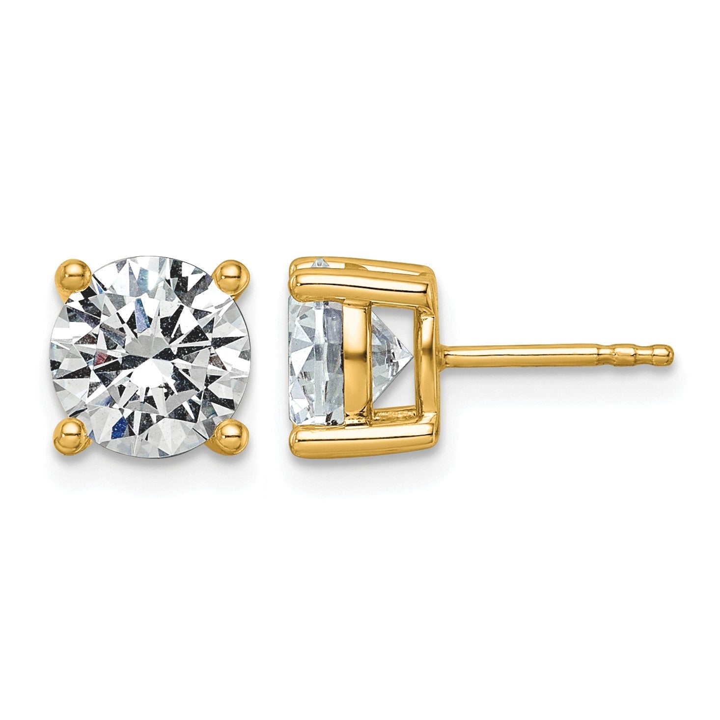 14K Gelbgold Ohrstecker mit 3K im Labor gezüchteten Diamanten, rund, VS+ F+, Vierkrappenfassung, komplett, leichtgewichtig