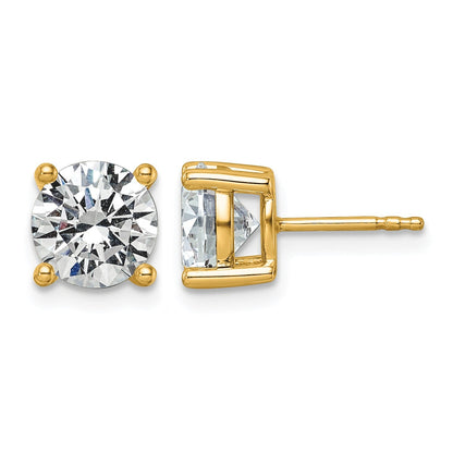14K Gelbgold Ohrstecker mit 3K Labor-gezüchteten Diamanten, rund, VS/SI+ G+, komplette Vierkrallenfassung, leichtgewichtig