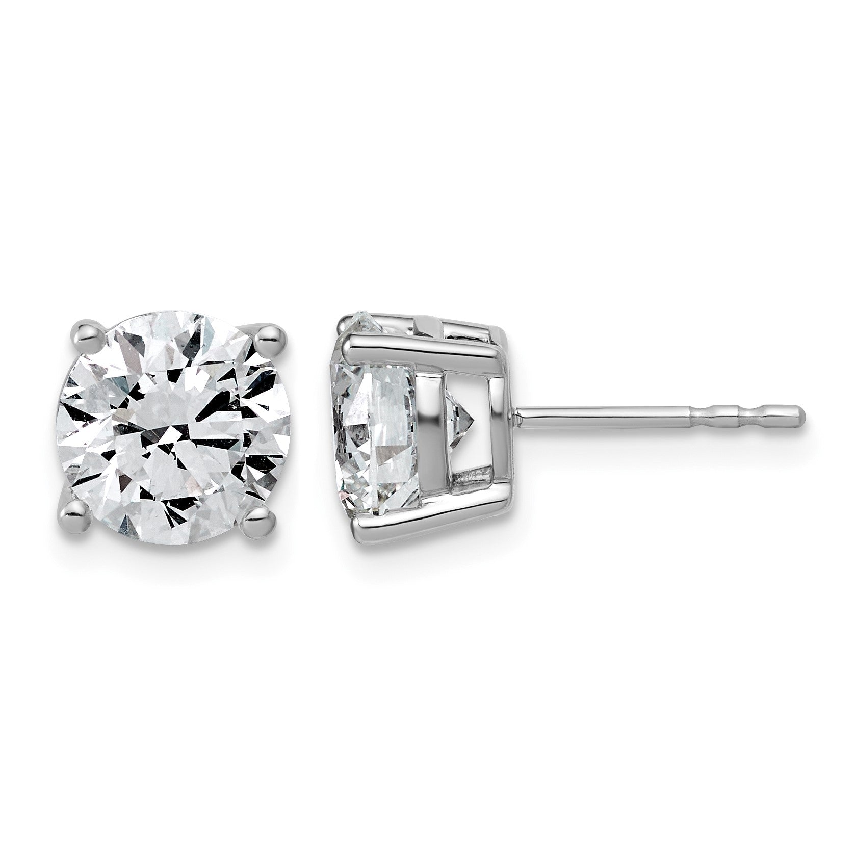 14K Weißgold Ohrstecker mit 4 ct. Labor-gezüchteten Diamanten, VS+, F+, rund, komplette Vier-Krappenfassung, leicht
