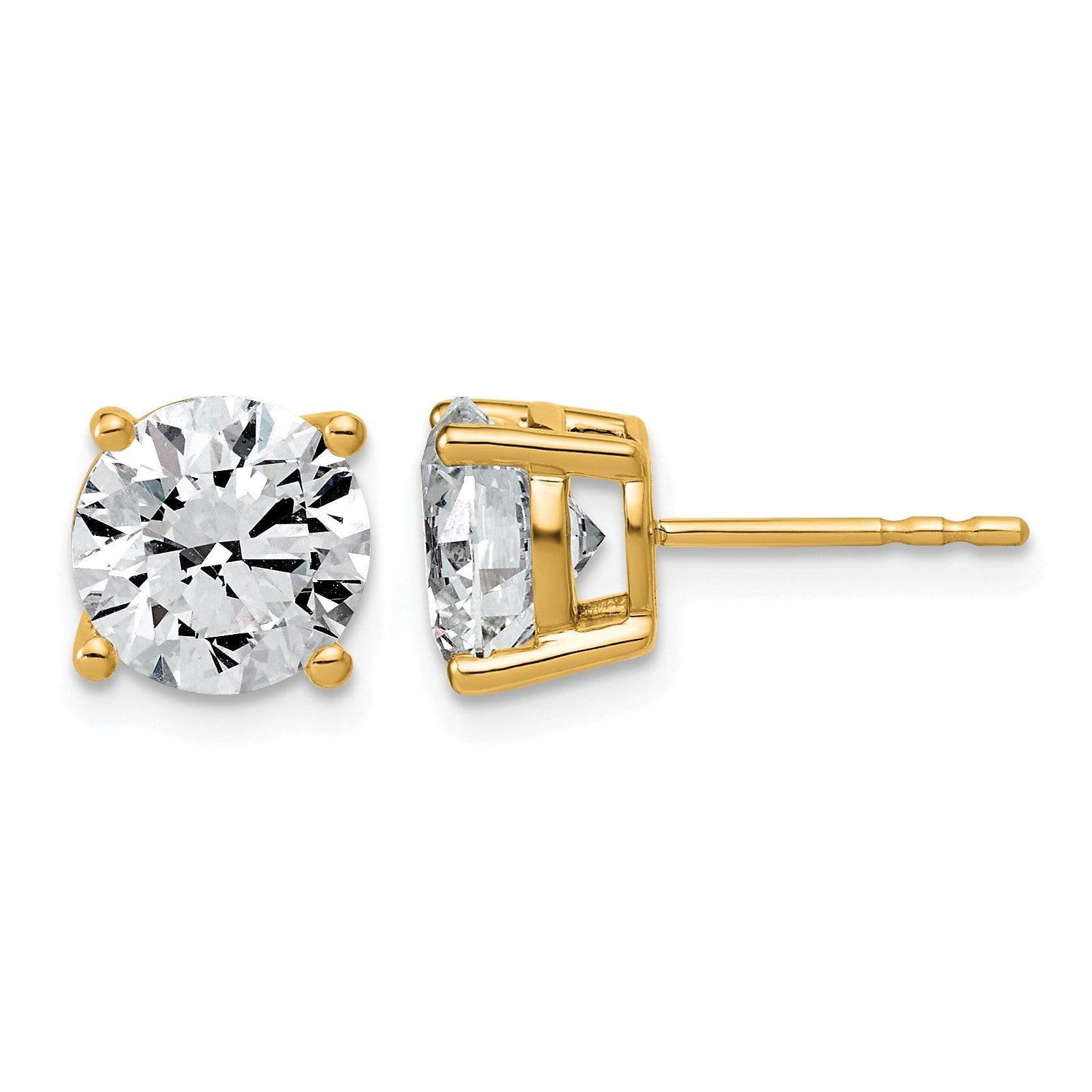 14K Gelbgold Ohrstecker mit 4 ct. im Labor gezüchteten Diamanten, rund, VS/SI+, G+, komplett gefasst in leichter Vierzack-Fassung