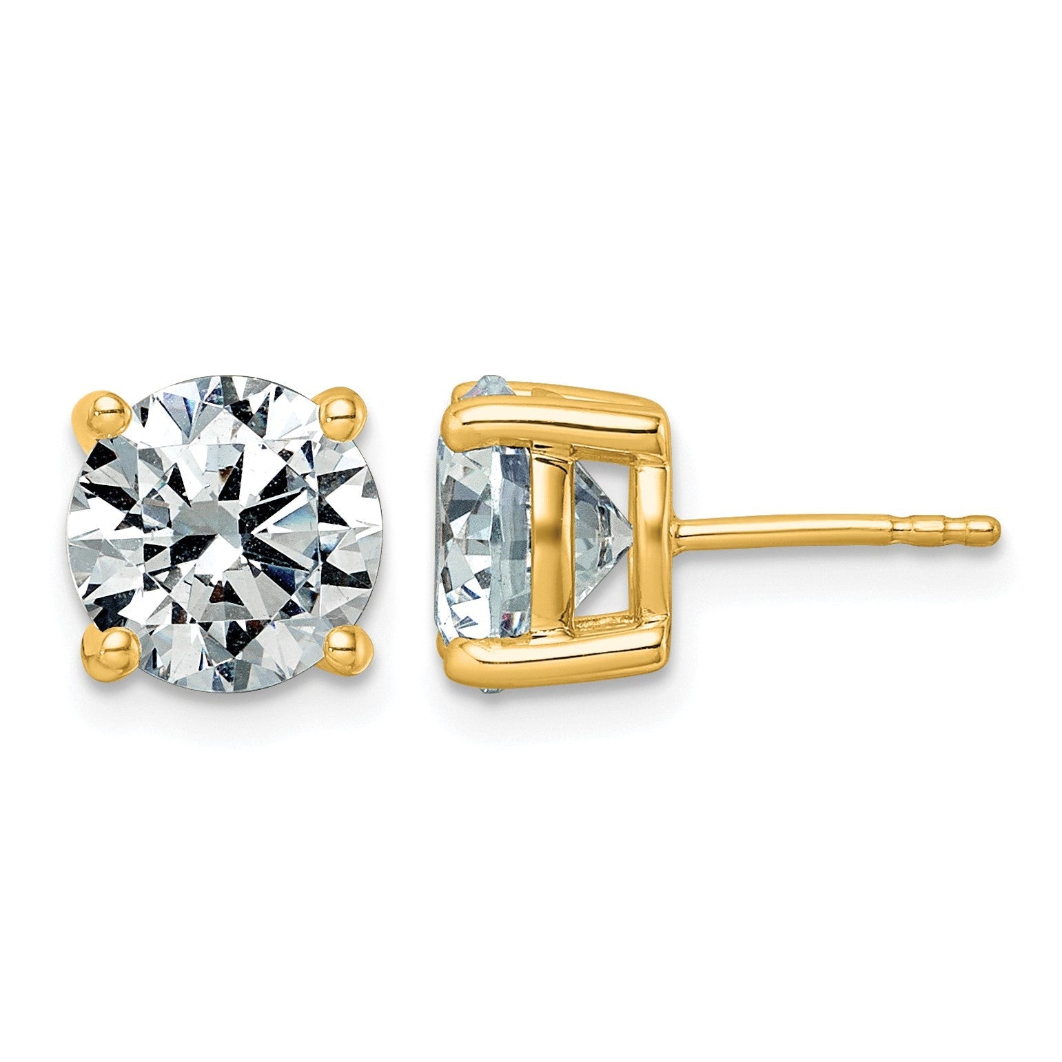 14K Gelbgold Ohrstecker mit 5K rundem Laborgezüchtetem Diamanten VS+ F+, komplett gefasst mit vierzackiger, leichter Fassung