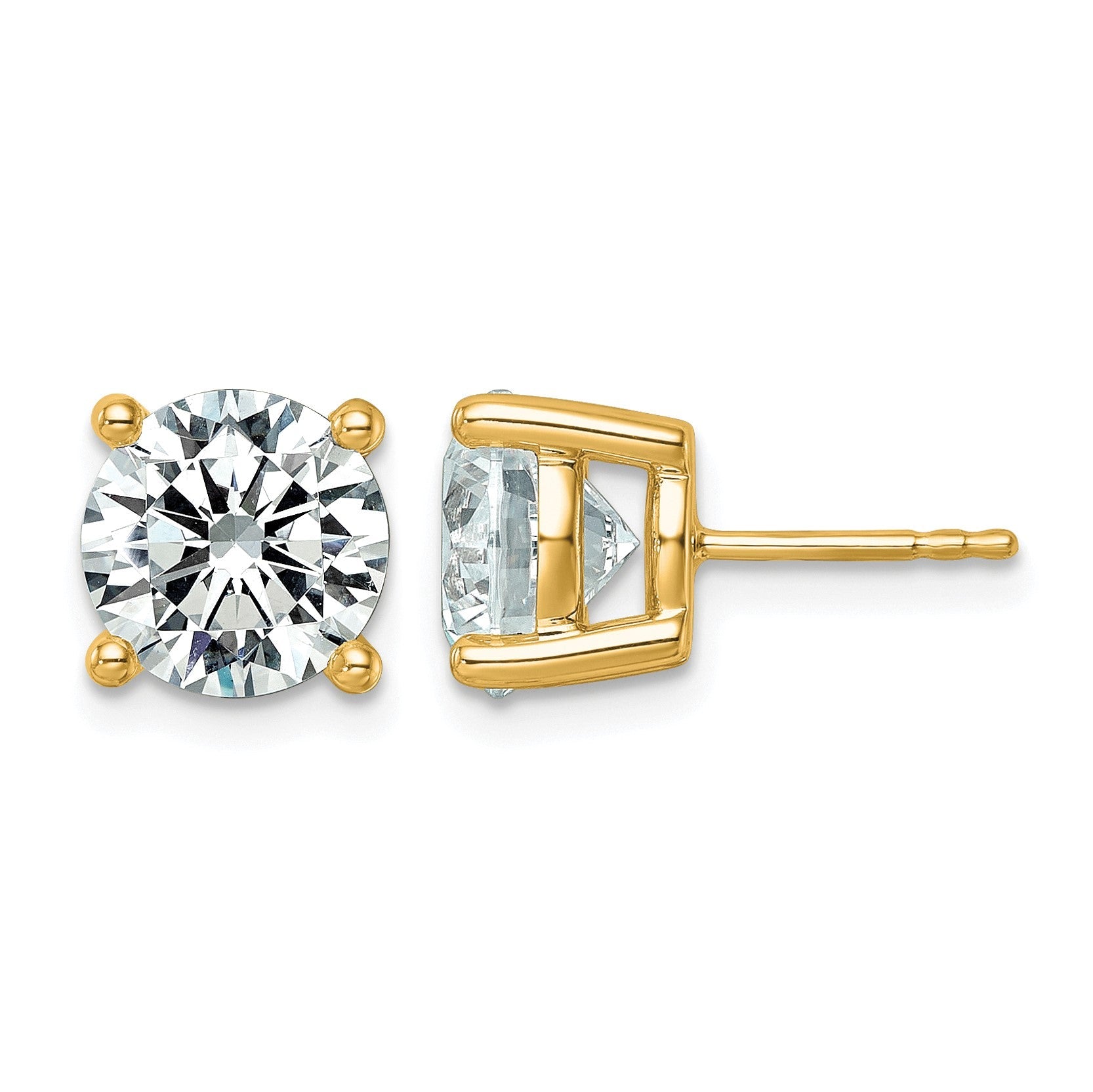 14K Gelbgold Ohrstecker mit 6 ct. runden Labor-gezuechteten Diamanten, VS/SI+ G+, komplette Vierzack-Fassung, leichtgewichtig