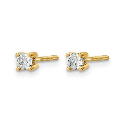 14K Gelbgold Ohrstecker mit 0,2 ct. zertifizierten im Labor gezüchteten Diamanten, VS/SI+ G+, rund, 4-Krappenfassung, schwer, mit Schraubverschluss