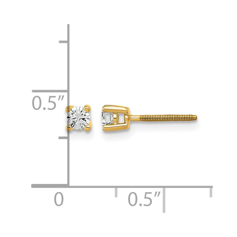 14K Gelbgold Ohrstecker mit 0,2 ct. zertifizierten im Labor gezüchteten Diamanten, VS/SI+ G+, rund, 4-Krappenfassung, schwer, mit Schraubverschluss