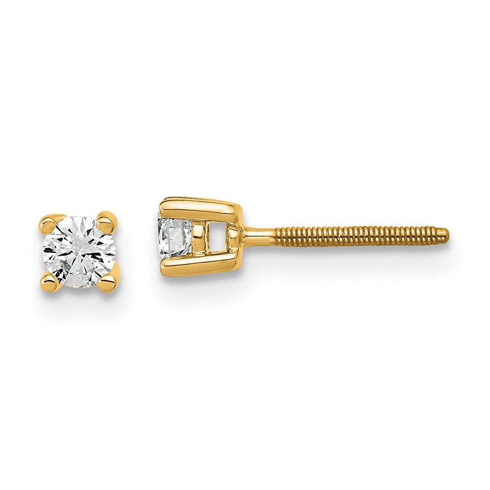 14K Gelbgold Ohrstecker mit 0,2 ct. im Labor gezüchteten Diamanten, VS/SI+ G+, rund, Vier-Krappen-Fassung, Schraubverschluss