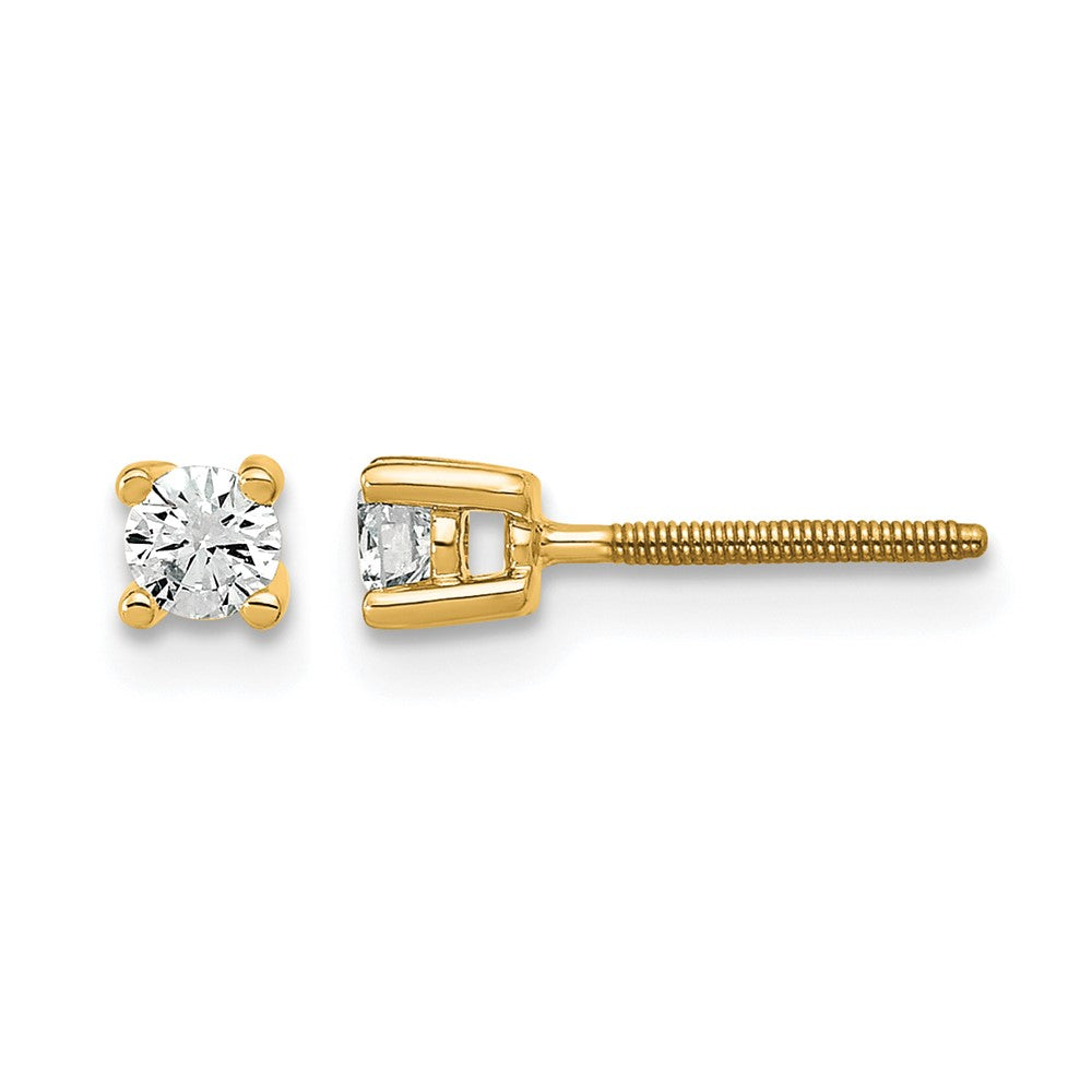 14K Gelbgold Ohrstecker mit 0,2 ct. zertifizierten im Labor gezüchteten Diamanten, VS/SI+ G+, rund, 4-Krappenfassung, schwer, mit Schraubverschluss