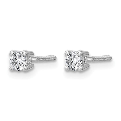 14K Weißgold Ohrstecker mit 0,25 ct. Laborgezüchteten Diamanten, VS/SI+ G+, Rund, 4-Krappen-Fassung, Schwere Ausführung, Schraubverschluss