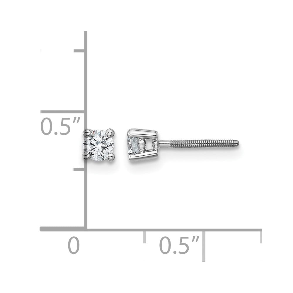 14K Weißgold Ohrstecker mit 0,25 ct. Laborgezüchteten Diamanten, VS/SI+ G+, Rund, 4-Krappen-Fassung, Schwere Ausführung, Schraubverschluss