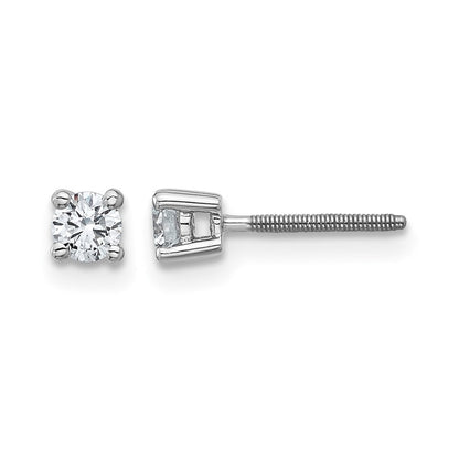 14K Weißgold Ohrstecker mit 0,25 ct. Laborgezüchteten Diamanten, VS/SI+ G+, Rund, 4-Krappen-Fassung, Schwere Ausführung, Schraubverschluss