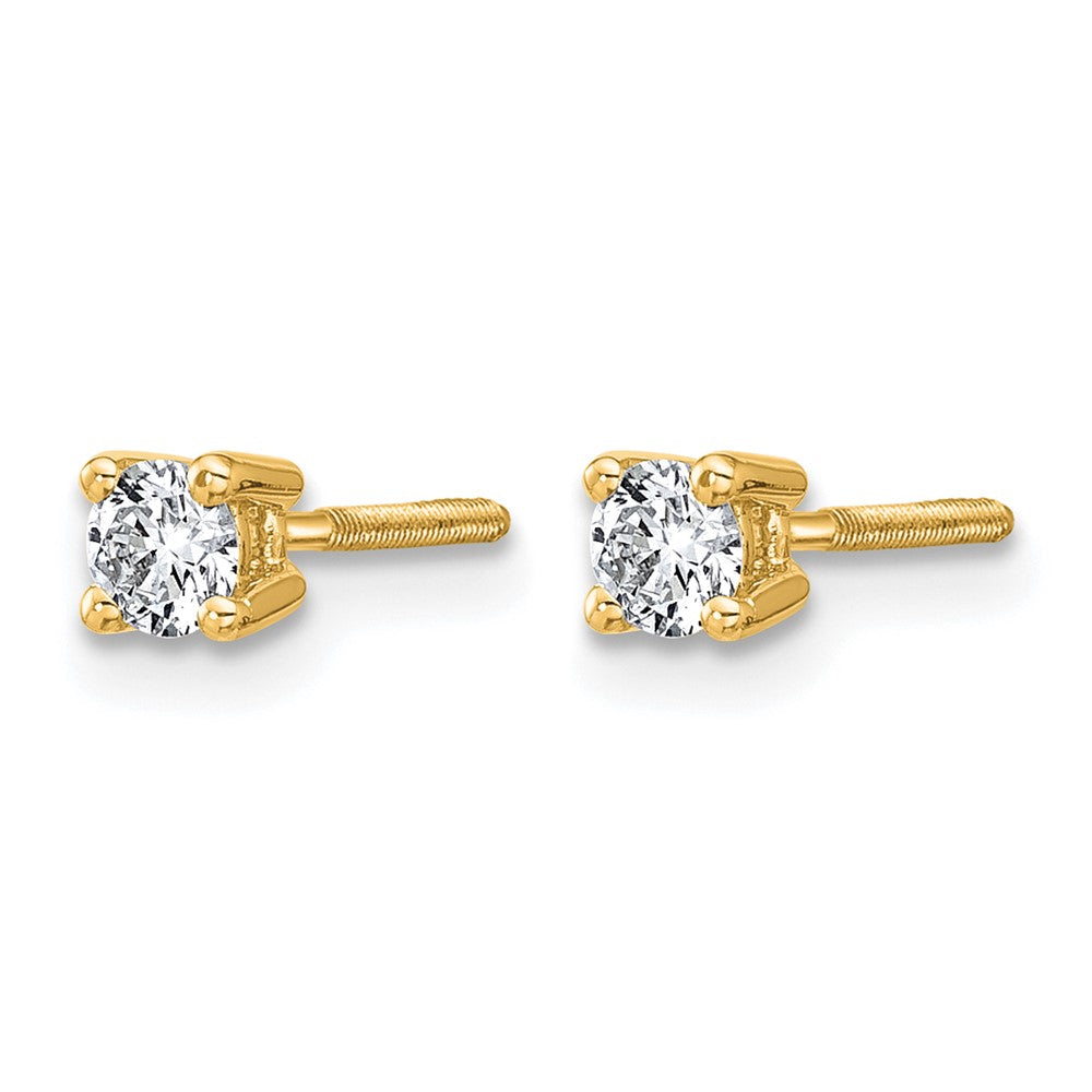 14K Gelbgold Ohrstecker mit im Labor gezüchteten zertifizierten Diamanten, 0,25 ct. Gesamtgewicht, VS/SI+ G+, rund, 4-Krappen-Fassung, hohes Gewicht, mit Schraubverschluss