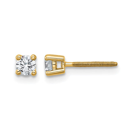 14K Gelbgold Ohrstecker mit im Labor gezüchteten zertifizierten Diamanten, 0,25 ct. Gesamtgewicht, VS/SI+ G+, rund, 4-Krappen-Fassung, hohes Gewicht, mit Schraubverschluss