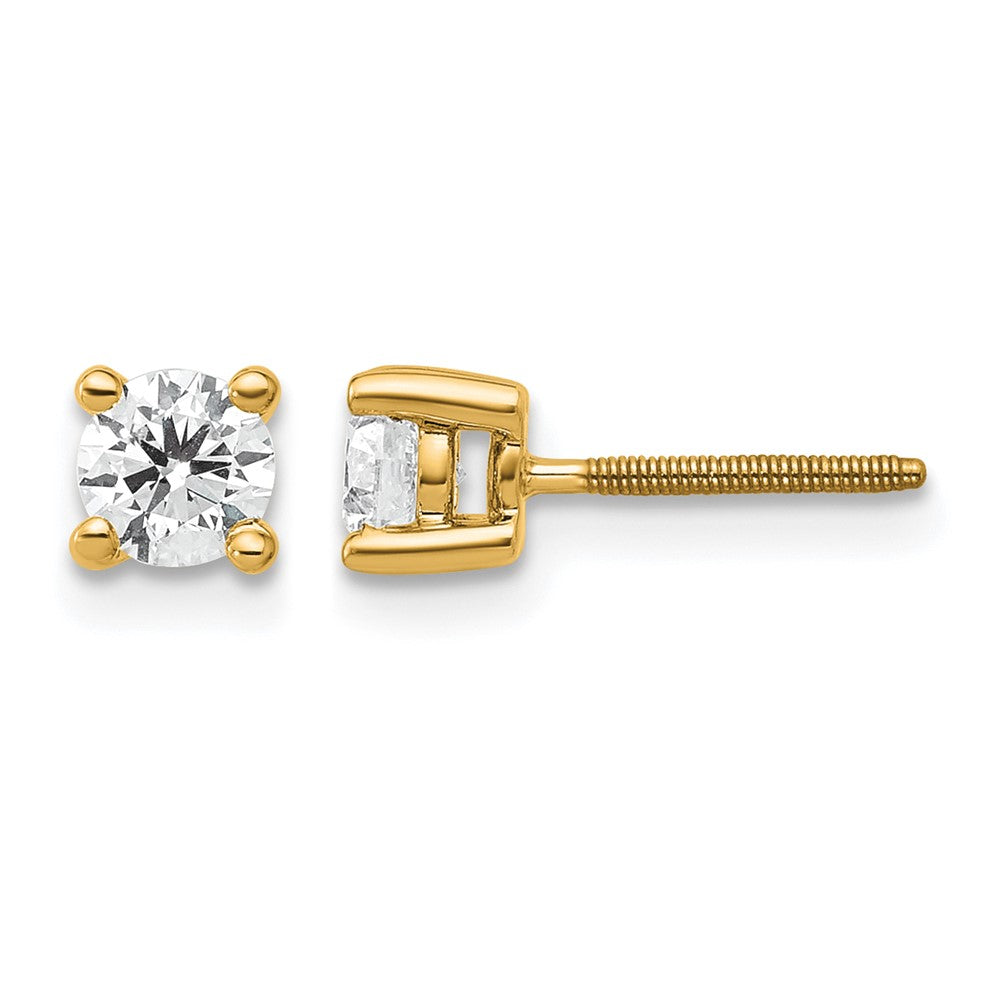 14K Gelbgold Ohrstecker mit 0,5 ct. zertifizierten, im Labor gezüchteten Diamanten, VS/SI+ G+, rund, 4-Krappen-Fassung, schweres Gewicht, Schraubverschluss
